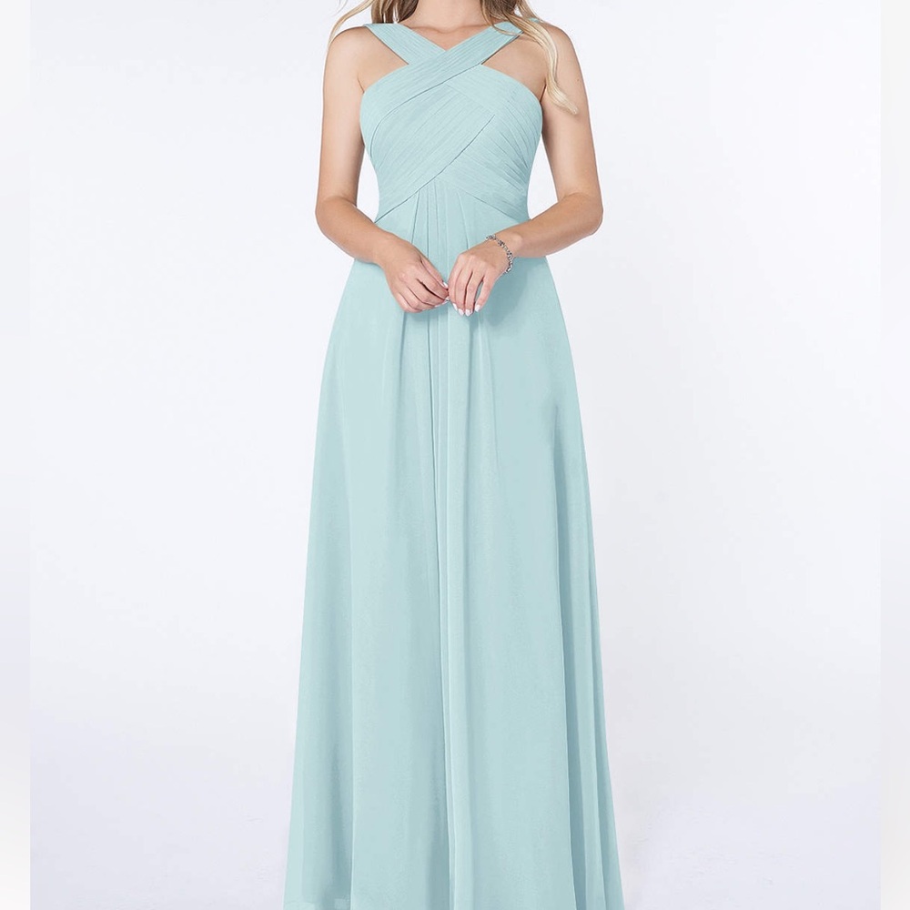 Azazie: Kaleigh Flowy Pleated Chiffon Dress (Sea Glass)